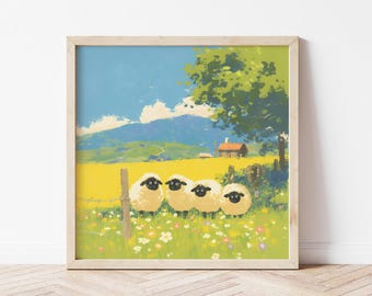Blacknose Sheep Illustration, Sheep Nursery Print, Friends Gifts of Animal Farm Wall Décor