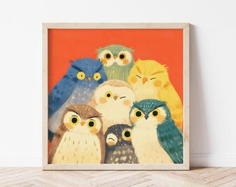 Cute Owls Illustration of Owl Nursery Print of Owls Friends Gifts of Owl Wall Décor of Owl Poster of Owls Wall Art