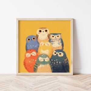 Cute Owls Wall Art Nursery Print, Owl Illustration Gift for Best Friends, Adorable Owl Poster for Kids Room, Animal Lover Gift
