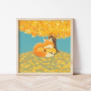 Red Fox Illustration, Forest Animal Wall Art Print, Autumn Nursery Decor, Kids Room Poster, Animal Illustration for Living Room