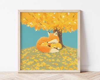 Red Fox Illustration: Autumn Forest Animal Art Print