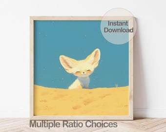 Digitale Fennek Fuchs Kunst, Wüsten Tiere Kinderzimmer Dekor, Instant Download Geschenk für Weihnachten