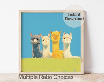 Digitales Alpaka Wandbild, Lama Illustration Kinderzimmer Tierdruck, druckbare Geburtstagsgeschenk-Dekoration