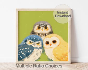 Digital Owl Wall Art Nursery Print, Owl Illustration, Kid Room Décor