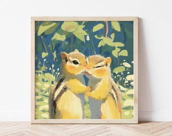Chipmunk Art Print, Playful Woodland Animal Illustration