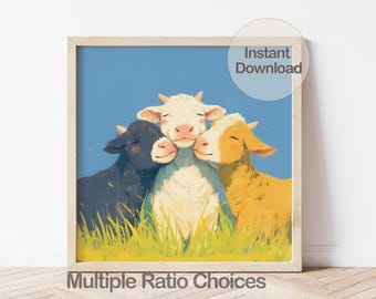 Illustration numérique de veau, art mural pour chambre d'enfant vache, téléchargement immédiat art animalier de la ferme