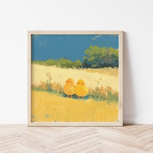 Cute Chick Nursery Print - Lovely Chick Friends Illustration Wall Art, Chick Poster & Chick Wall Décor Birthday Gift for Kids Room