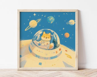 Astronaut Shiba Inu Art Print - Space Galaxy Puppy Nursery Wall Art