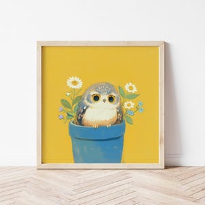 Owl Wall Art, Animal Illustration Giclée Print, Nursery Decor, Bird Wall Decor, Minimalist Flower Design, Perfect for Living Room or Bedroom