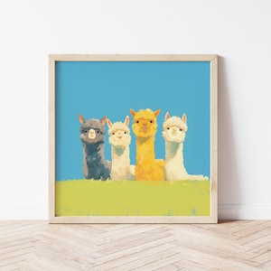 Alpaca Wall Art Poster, Llama Illustration Nursery Animal Prints, Gender Neutral Birthday Gift Décor, Kid Room Decor
