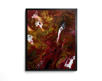 Abstract 8x10 Animal Red Art Print Organic Design in Red & White Fox Nature Life Art Acrylic Pour Fluid Art Nursery Wall Decor-Endless