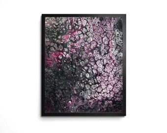 Abstract Dark Witchy 8x10 Art Print Organic Design in Black & Pink Acrylic Pour Fluid Art Wall Decor Abstract Bohemian-Night Blooming Thing