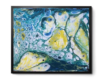 Abstract Water Art Print Organic Design in Green & Blue Acrylic Pour Fluid Art Wall Decor- Ginkgo on Water