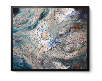 Abstract Water 8x10 Peaceful Glacier Celestial Art Print Organic Design in White & Blue Acrylic Pour Fluid Art Wall Decor-Calm in My Chaos