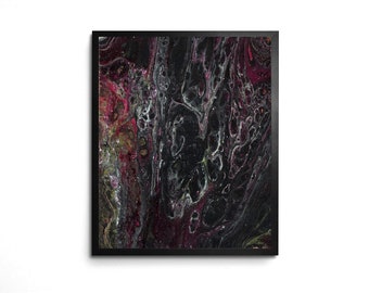 Abstract Dark Moody 8x10 Art Print Organic Design in Black & Pink Acrylic Pour Fluid Art Wall Decor Abstract Art Bohemian-Slipping