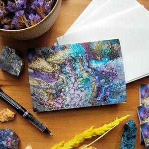 Abalone to You Greeting Cards-Set of 5, Earthy Stationary, Letter Writing, Blue & Purple, Celestial, Artsy Greeting Cards, Bohemian Abstract