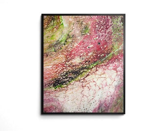Abstract Joyful Bright 8x10 Art Print Organic Design in Pink & Green Acrylic Pour Fluid Art Colorful Apartment Wall Decor-Watermelon Seed