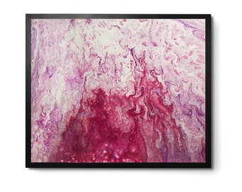 Abstract Feminine 8x10 Art Print Magical Moody Organic Design in Pink & White Acrylic Pour Fluid Art Wall Decor-Charging