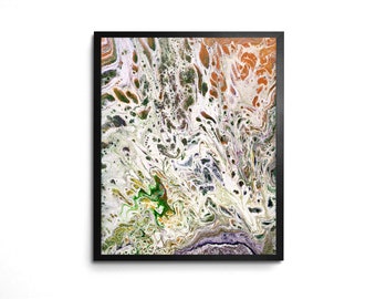 Abstract Bright Summer 8x10 Art Print Organic Design in White & Orange Acrylic Pour Fluid Art Colorful Wall Decor-Summer Lace