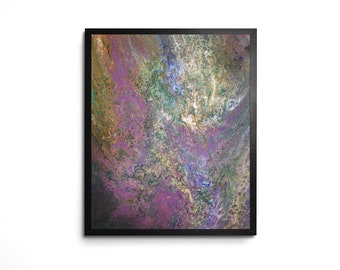 Abstract Joyful Bright 8x10 Art Print Organic Design in Purple & White Acrylic Pour Fluid Art Wall Decor -Don't Wear Black to My Funeral