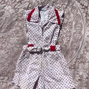 1950s Polka Dot Smocked Romper with Pockets | small/medium main image 0