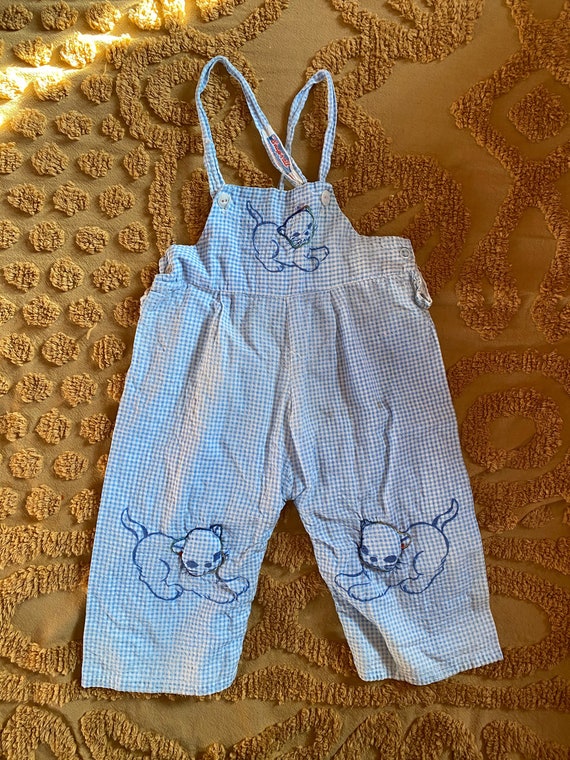 Darling 1950s Gingham Cat Overalls 18 months