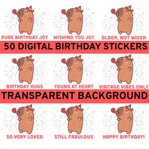 Fundo transparente 50 adesivos de mensagens de aniversário perfeitos para personalizar cartões de aniversário formato PGN