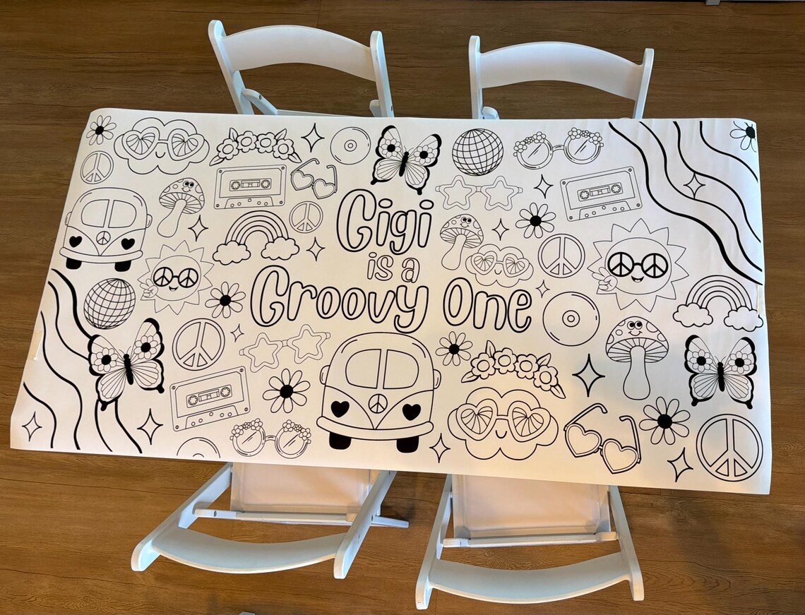 Two Groovy Coloring Page Poster – Hippie Birthday Party Coloring Poster ...