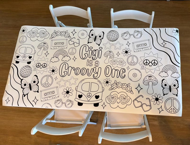 Two Groovy Coloring Page Poster – Hippie Birthday Party Coloring Poster ...