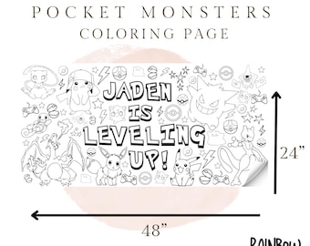 Pocket Monster Giant Coloring Page, Gaming Coloring Banner, Leveling Up Party Favors, Custom Birthday Kids Activity