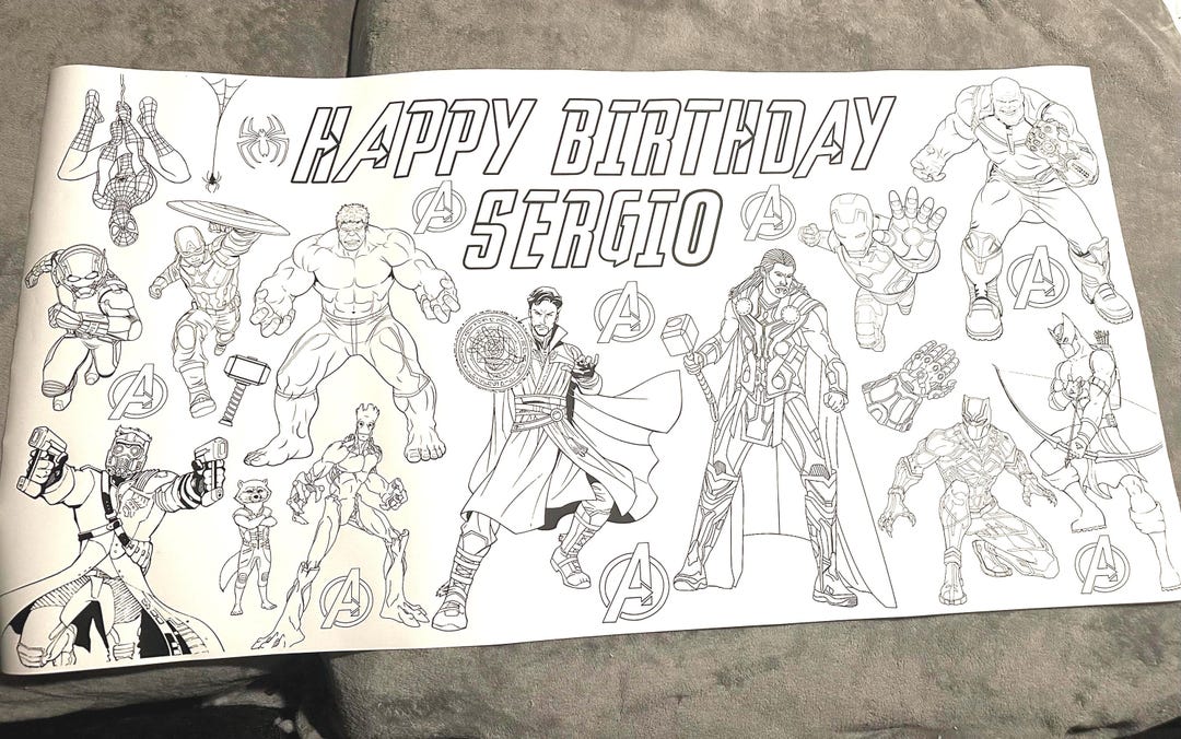 Jumbo Marvel Avengers Birthday Coloring Page - Etsy