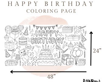 Giant Personalized Birthday Coloring Poster, Giant Coloring Table Cover, Custom Paper Birthday Tablecloth for Parties, Coloring Banner