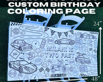 Giant Two Fast  Birthday Coloring Page, Two Fast Coloring Banner, Two Fast Party Favors, Race Car Birthday Favors