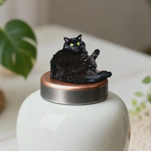 Anpassad urna för husdjur i keramik med kattskulptur, personlig askhållare