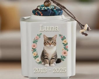 Urne à cendres de chat bohème, monument commémoratif d'animal de compagnie en céramique 3D personnalisé, urne de portrait de chat personnalisée, cadeau de perte d'animal de compagnie de style bohème, souvenir du souvenir