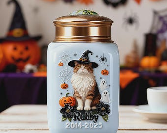 Urne d'Halloween pour chat personnalisée, portrait d'animal de compagnie en 3D, souvenir commémoratif en céramique
