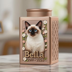 Urna metálica personalizada para cenizas de gato, urna conmemorativa personalizada en 3D con retrato de mascota, urna de cremación con foto de gato, regalo para recordar a una mascota fallecida, recuerdo para el recuerdo de un gato.