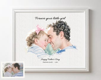Personalised Dad Drawing, Fathers Day Present For Him From Daughter Wife, Meaningful Artwork,Birthday Art Gift,Father&#39;s Day,Watercolor Paint