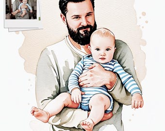 Custom Father&#39;s Day Gift, Portrait from Photo, Personalised Gift for Dad, Custom Family Portrait, Gif for Grandfather, Gift from Daugther