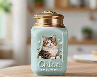 Custom Cat Ashes Urn, Personalized 3D Pet Portrait Urn, Ceramic Cat Memorial, Custom Pottery Urn, Pet Loss Gift, Remembrance Keepsake Gift