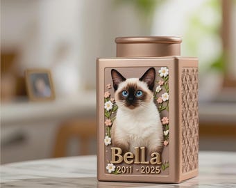 Gepersonaliseerde metalen kattenurn voor as, aangepaste 3D huisdier portret herdenkingsurn, kattenfoto crematie-urn, huisdier verlies cadeau, aandenken kat