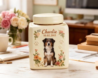 Custom Dog Ashes Urn, Personalized 3D Pet Portrait Urn, Ceramic Dog Memorial, Custom Floral Urn, Pet Loss Gift, Remembrance Keepsake Gift