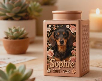 Personalized Dog Memorial Metal Urn, Custom 3D Pet Portrait Ashes Urn, Cat Photo Cremation Keepsake, Pet Loss Sympathy Gift