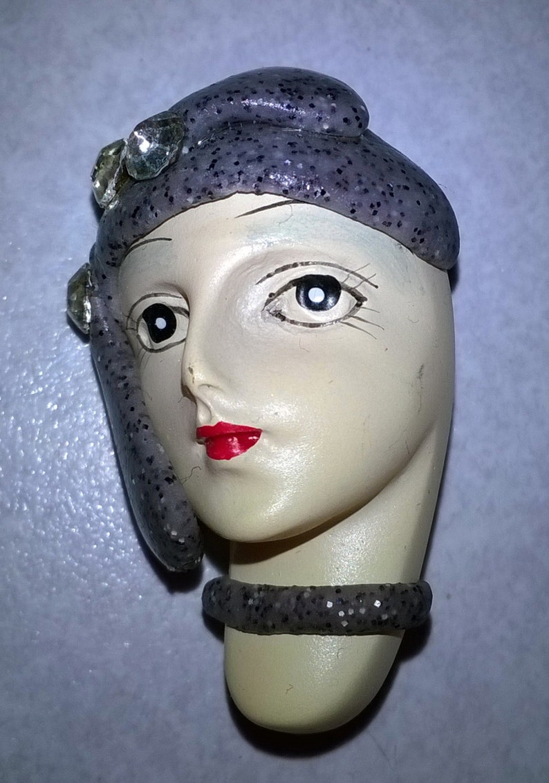 Porcelain Lady Face Brooch With 20's Style Gret Hat Etsy UK
