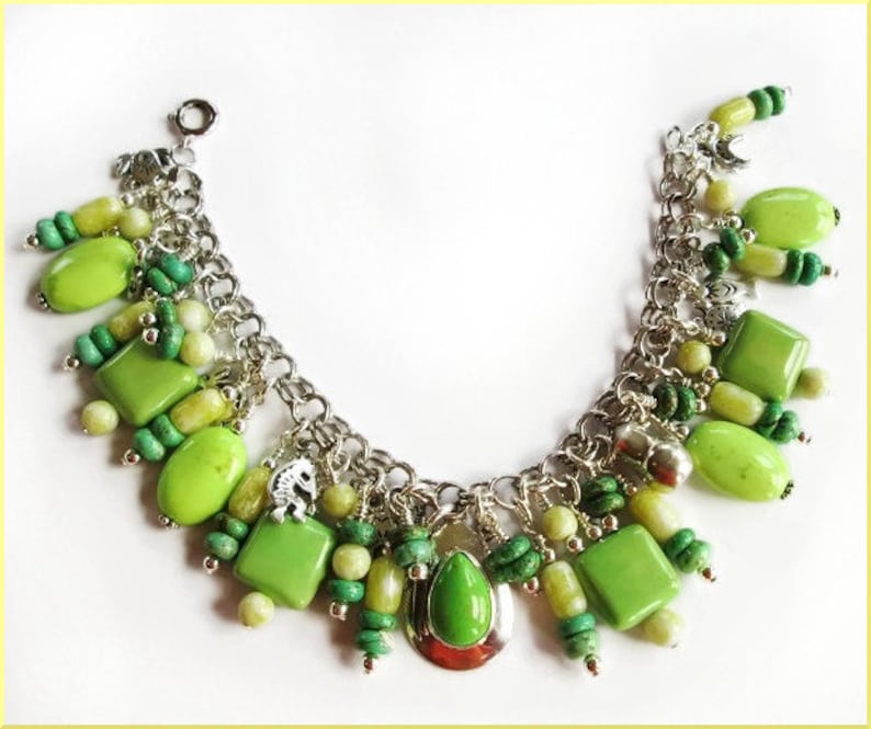 Lime Green Sterling Silver Charm Bracelet southwestern Etsy