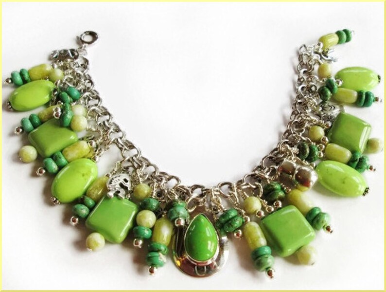 Lime Green Sterling Silver Charm Bracelet southwestern Etsy