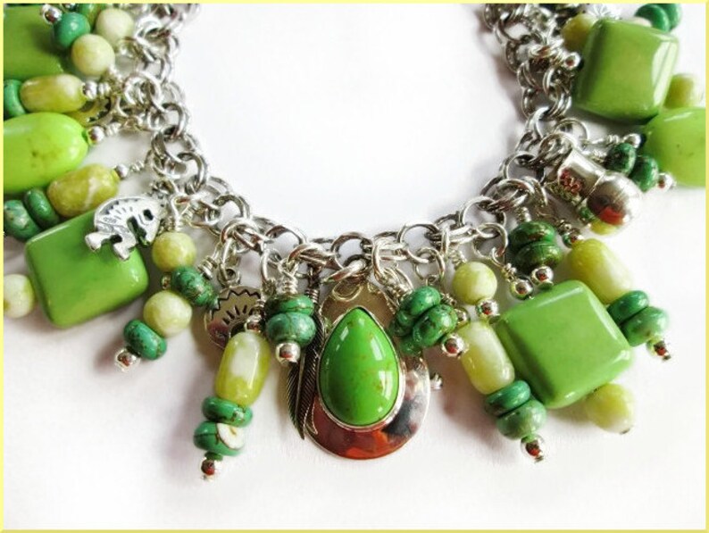 Lime Green Sterling Silver Charm Bracelet southwestern Etsy