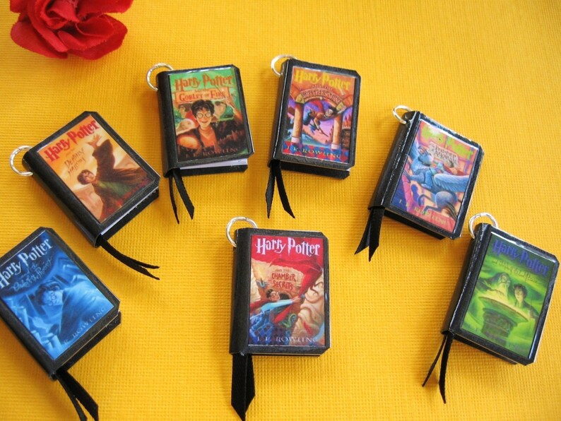 7 Mini Book Charms Harry Potter Series Inspired Handmade with Jump Rings image 1