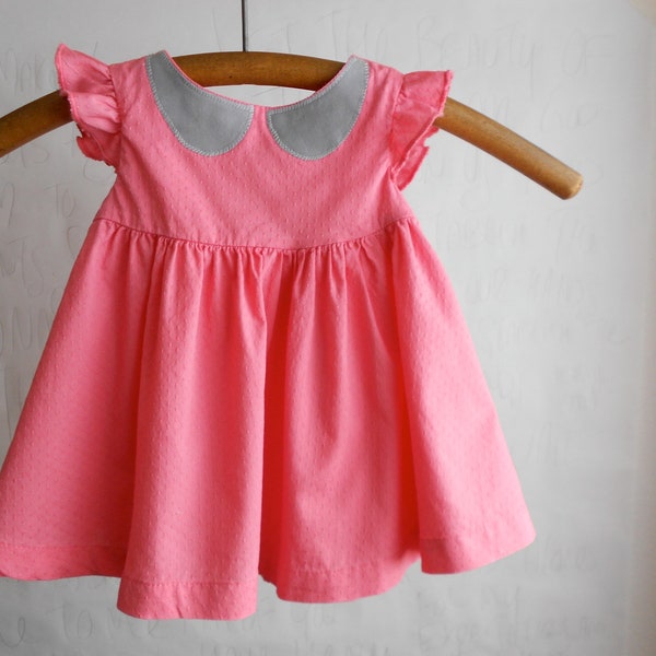 Baby Girl Dress Coral Pink with Peter pan collar and Bloomers- 0-3m