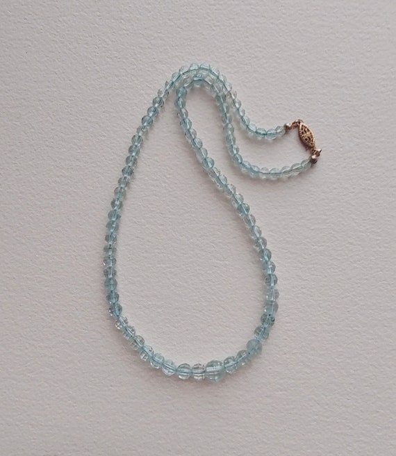Vintage Faceted Aqua Marine Bead Necklace, Graduat